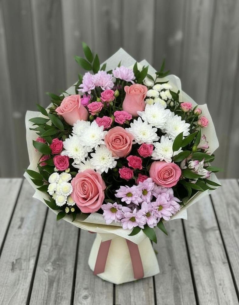 Букет цветов из: Альстромерии, Гвоздики, Розы и Хризантемы в Покровке Воронежской области