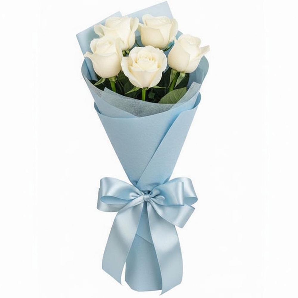 Букет 5 Белых роз Проуд в Покровке Воронежской области