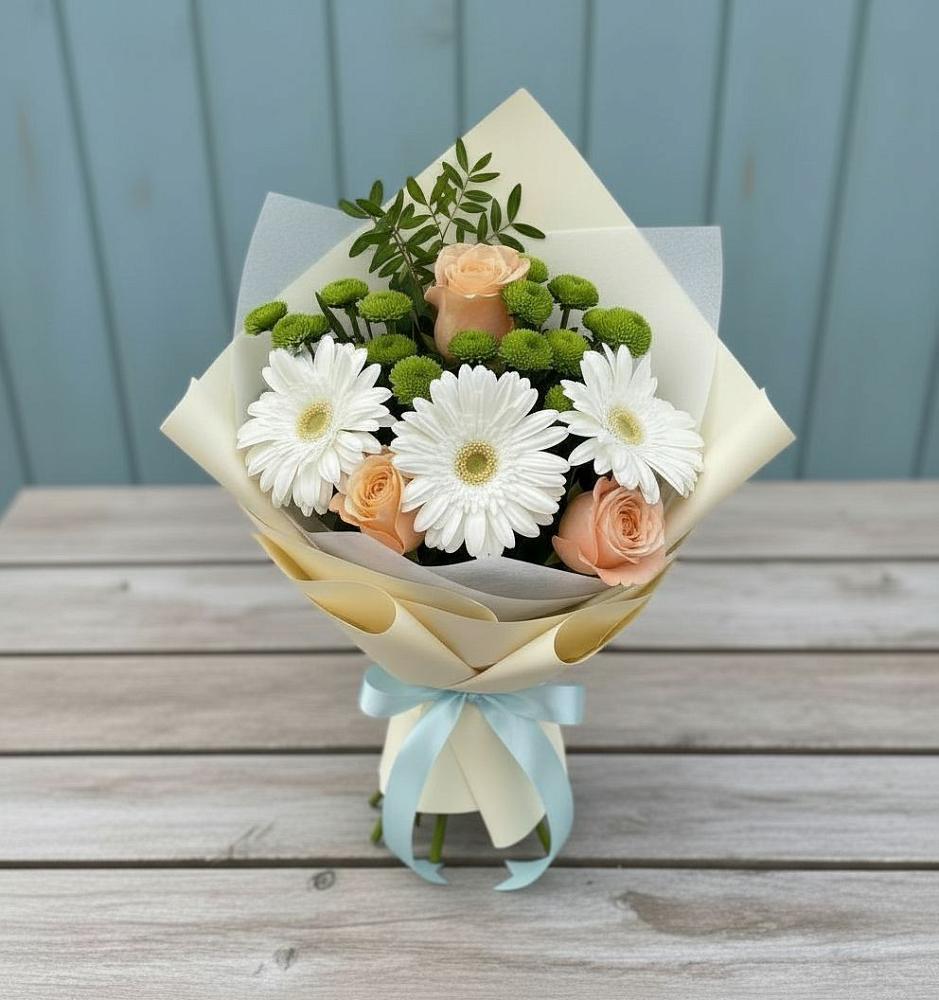 Букет цветов из: Герберы, Розы и Хризантемы в Покровке Воронежской области