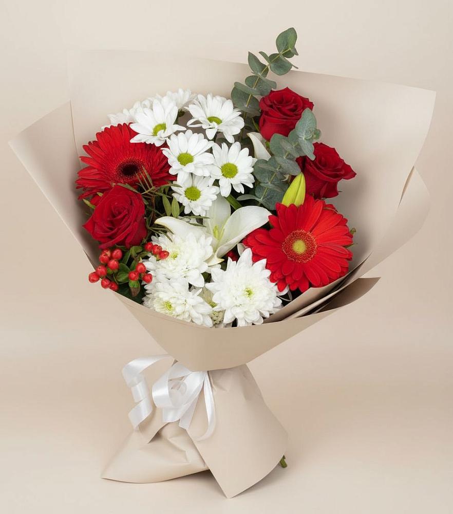 Букет цветов из: Розы, Хризантемы, Герберы и Лилии в Покровке Воронежской области
