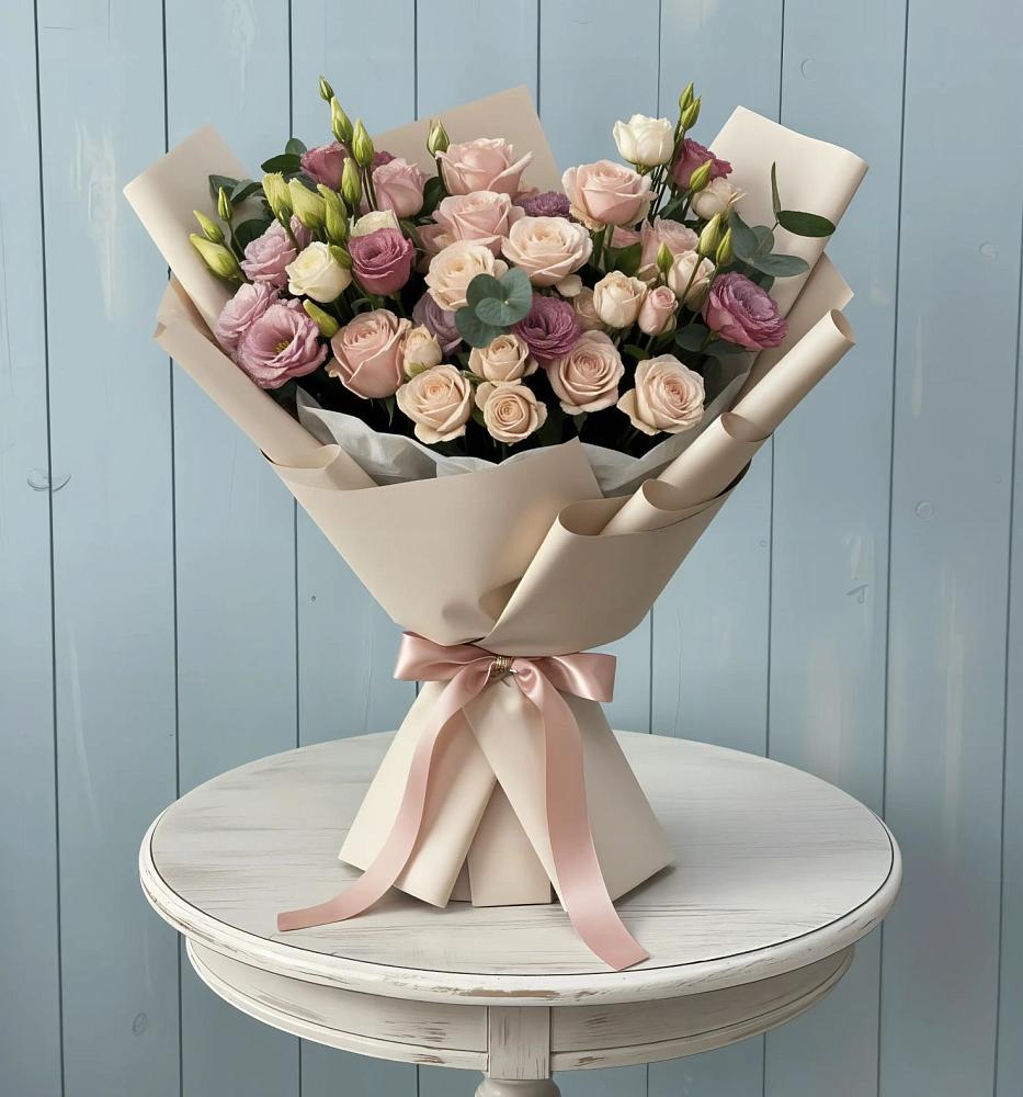 Букет цветов из: Розы и Лизиантусы в Покровке Воронежской области