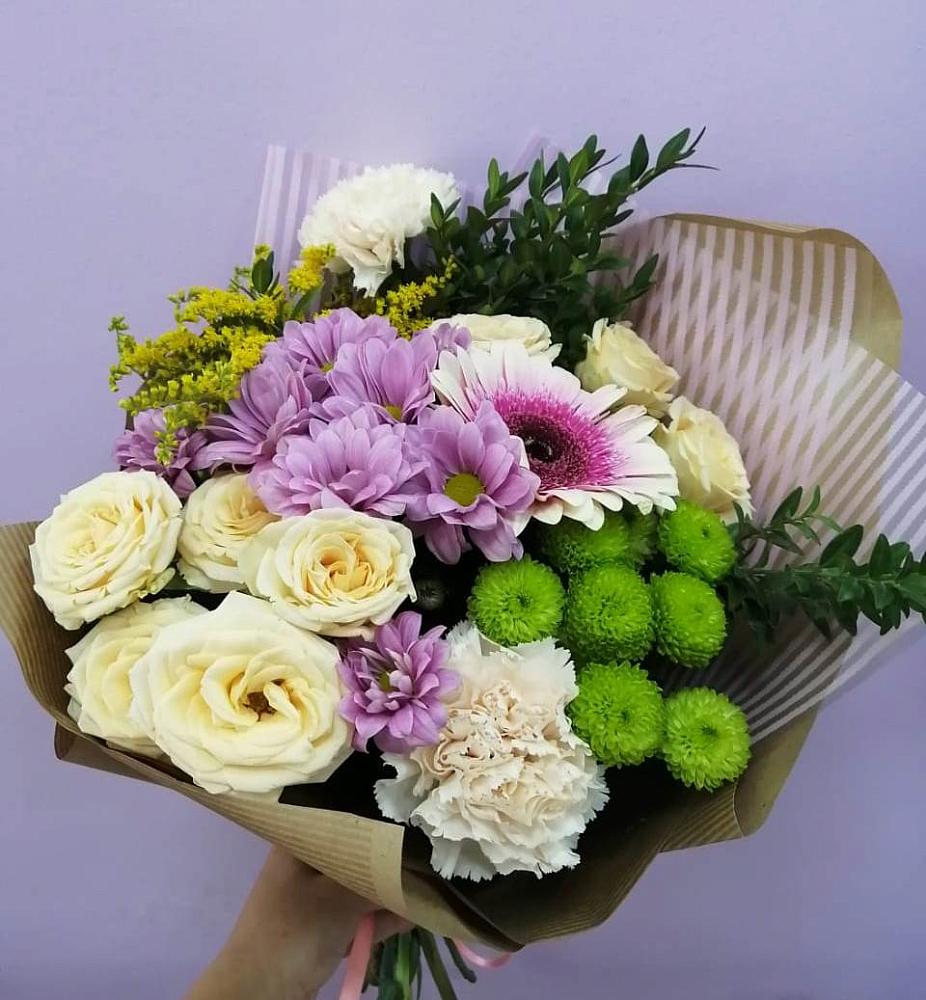 Букет цветов из: Хризантемы, Розы, Гвоздики и Герберы в Покровке Воронежской области